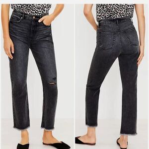 Loft | Destructed The Straight Crop High Rise Jean Washed Black | 30 NWT